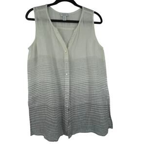 Kenar Striped Sleeveless Button Down Tunic Blouse 100% Linen Minimalist Large